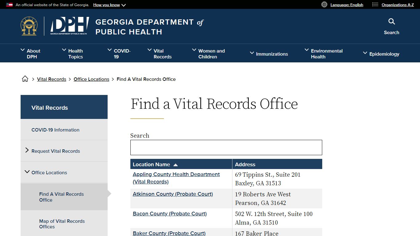 Find a Vital Records Office - Georgia Department of Public Health