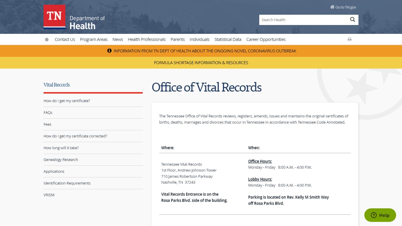 Office of Vital Records - Tennessee